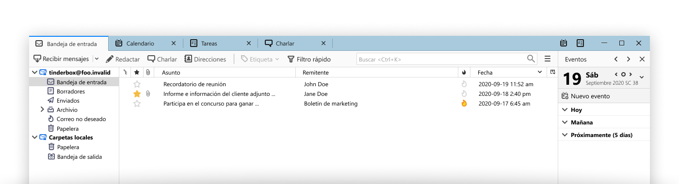 Captura de pantalla de Thunderbird